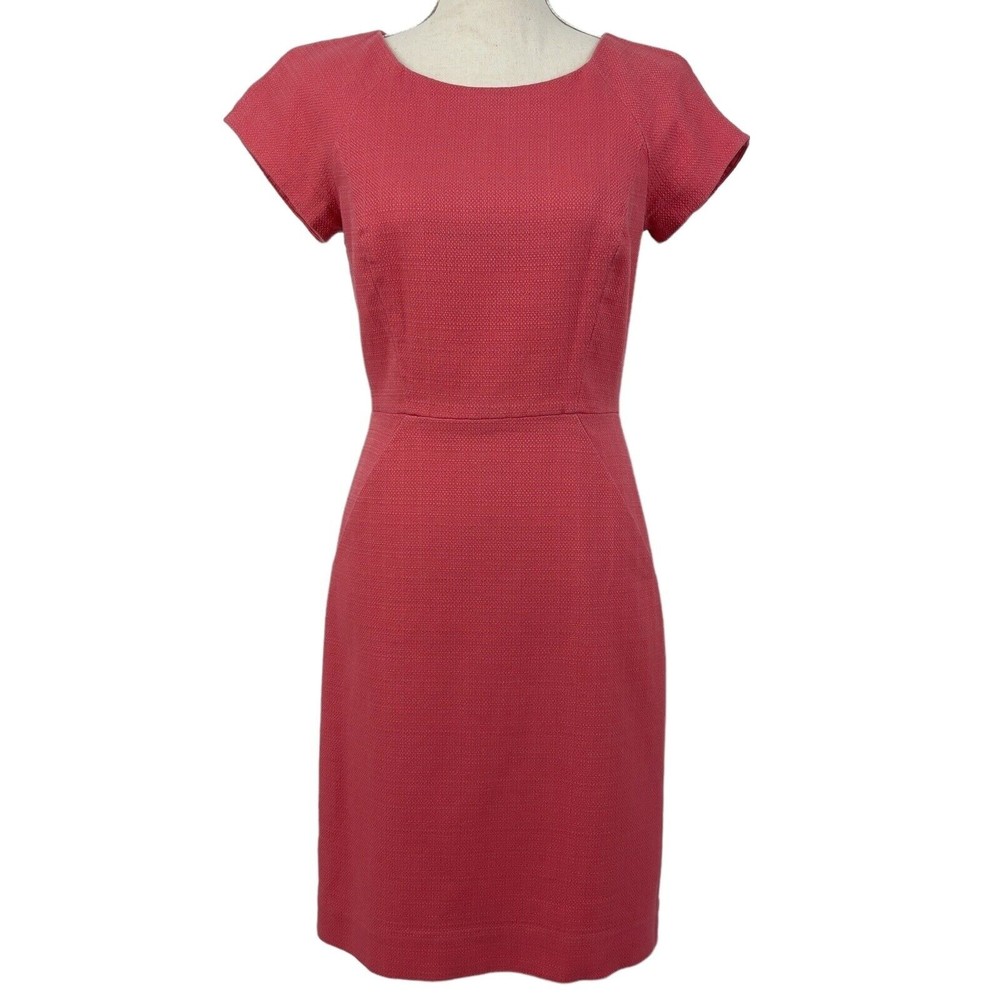 J Crew Coral Pink Short Sleeve Structured Sheath Suit Career Dress Womens 4